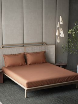 Ddecor Live Beautiful - Cotton Dyed Duet 300TC King Bedsheet With Pillow Covers - Brown