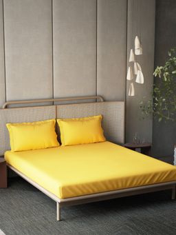 Ddecor Live Beautiful - Cotton Dyed Duet 300TC King Bedsheet With Pillow Covers - Yellow