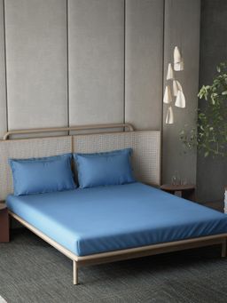 Ddecor Live Beautiful - Cotton Dyed Duet 300TC King Bedsheet With Pillow Covers - Blue