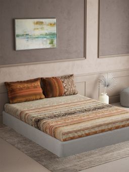 Ddecor Live Beautiful - Cotton Ethnic Cherish 144TC King Bedsheet With Pillow Covers - Brown