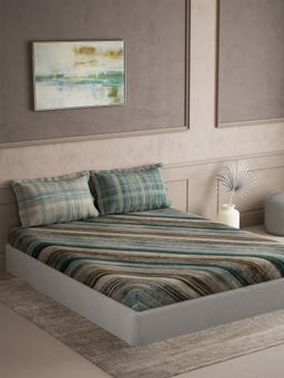 Ddecor Live Beautiful - Cotton Geometric Cherish 144TC King Bedsheet With Pillow Covers - Green