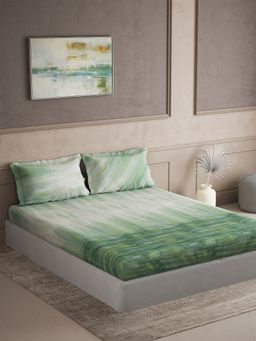 Ddecor Live Beautiful - Cotton Geometric Cherish 144TC King Bedsheet With Pillow Covers - Green