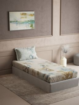 Ddecor Live Beautiful - Cotton Leaves Cherish 144TC Single Bedsheet With Pillow Cover - Blue
