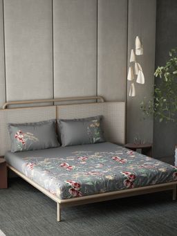 Ddecor Live Beautiful - Cotton Paisley Esteem 210TC King Bedsheet With Pillow Covers - Grey