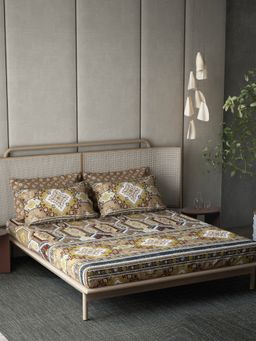 Ddecor Live Beautiful - Cotton Ethnic Orion 180TC King Bedsheet With Pillow Covers - Brown