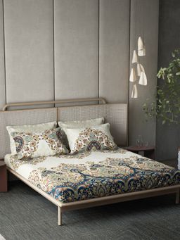 Ddecor Live Beautiful - Cotton Ethnic Orion 180TC King Bedsheet With Pillow Covers - Blue