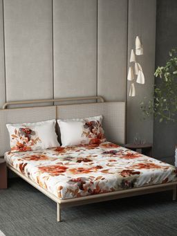 Ddecor Live Beautiful - Cotton Floral Esteem 210TC King Bedsheet With Pillow Covers - Orange
