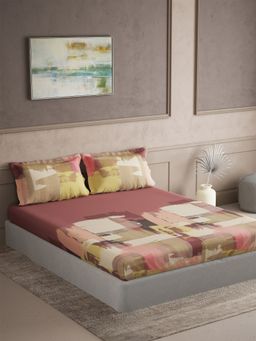 Ddecor Live Beautiful - Cotton Geometric Maxima 180TC King Bedsheet With Pillow Covers - Red