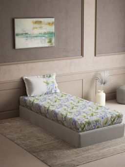 Ddecor Live Beautiful - Cotton Paisley Radiance 144TC Single Bedsheet With Pillow Cover - Blue