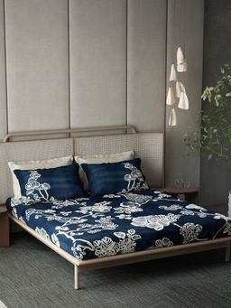Ddecor Live Beautiful - Cotton Geometric Okinawa 180TC King Bedsheet With Pillow Covers - Blue