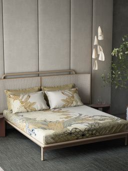 Ddecor Live Beautiful - Cotton Geometric Okinawa 180TC King Bedsheet With Pillow Covers - Beige