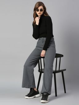 High Star - Women Grey Wide Leg High-Rise Stretchable Jeans