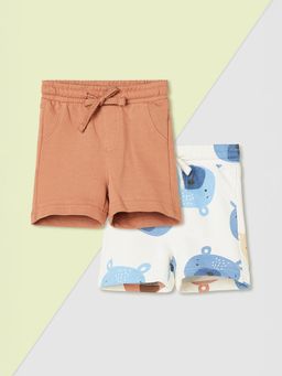 max - Boys White and Rust Printed Assorted Shorts (Pack Of 2)