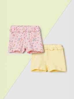 max - Girls Pink and Yellow Assorted Shorts (Pack Of 2)