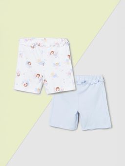 max - Girls White Assorted Shorts (Pack Of 2)