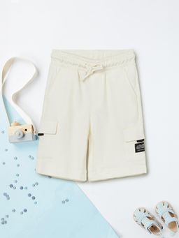 max - Boys Off White Solid Cargo Shorts