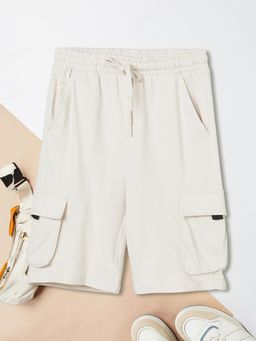 max - Boys Solid Beige Cargo Shorts