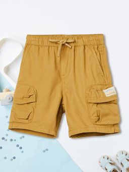 max - Boys Solid Mustard Cargo Shorts