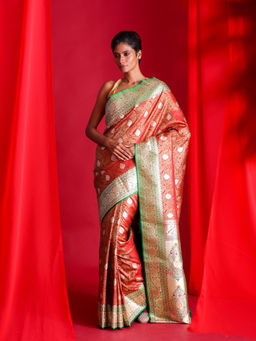 Beatitude - Red Woven Banarasi Saree with Unstitched Blouse
