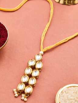 Fabindia - Yellow Metal Kundan Lumba with Roli Chawal