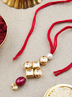 Fabindia - Red Metal Kundan Lumba with Roli Chawal