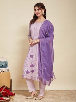 MOKOSH - Purple Floral Kurta with Pant and Dupatta