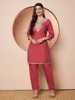 Poshak Hub - Pink Embroidered Kurta and Pant