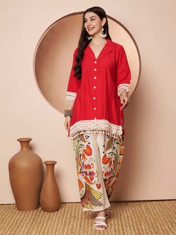 Poshak Hub - Red Printed Kurta and Pant