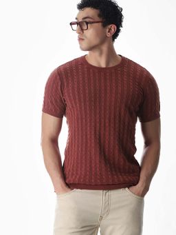 Jack & Jones - Men Regular Fit Maroon T-Shirt