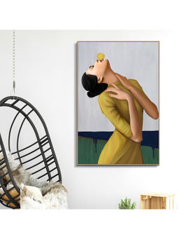 HomeTown - Simon Lady With Bubble Glossy Mdf Print Painting, Green 60X90Cm