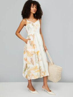 max - Women White Kalki Printed Bubble Hem Dress