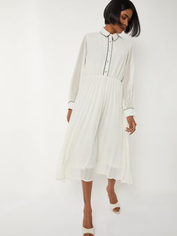 max - Women White Pleated Fit and Flared Dress