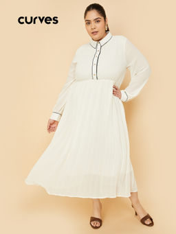 max - Women White Pleated Fit and Flared Dress