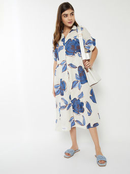 max - Women Off White Floral Print Shirt Dress