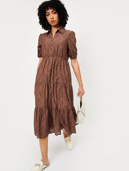 max - Women Brown Schiffili Tiered Midi Dress