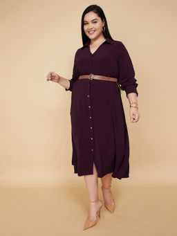 max - Women Purple Textured Shirt Dress with Belt