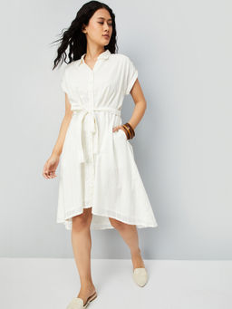 max - Women Off White Knit Shirt Dress with Belt