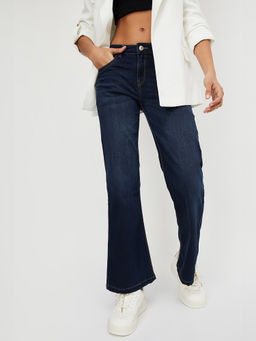 max - Women Navy Blue Washed Kick Bootcut Jeans