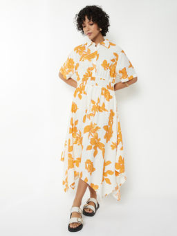 max - Women White Floral Print Asymmetric Dress