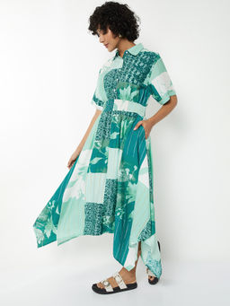 max - Women Teal Printed Asymmetric Dress