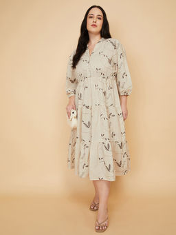max - Women Beige Embroidered Tiered Midi Dress