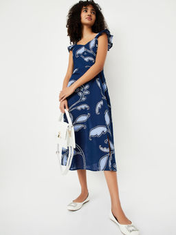 max - Women Navy Blue Kalki Printed A-line Dress