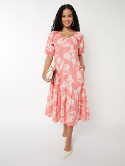 max - Women Pink Floral Print Midi Dress