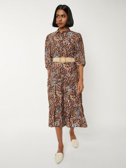 max - Women Brown Printed Tiered Shirt Dress with Belt