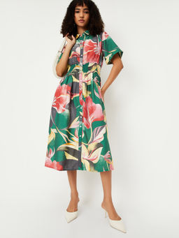 max - Women Multi-Color Floral Print Shirt Dress
