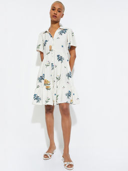 max - Women White ALAYA Printed Fit and Flare Shirt Dress