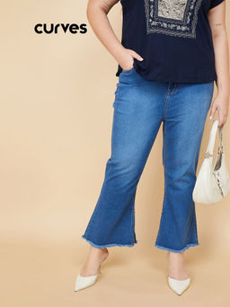 max - Women Blue ALAYA Frayed Hem Kick Bootcut Jeans