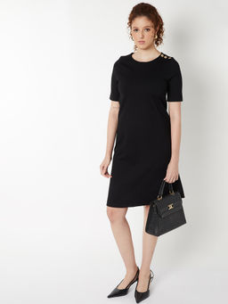 max - Women Black Solid Butter Soft T-shirt Dress