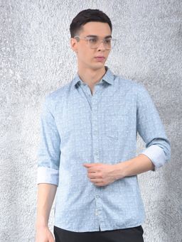 CRIMSOUNE CLUB - Mens Blue Printed 100% Cotton Shirt