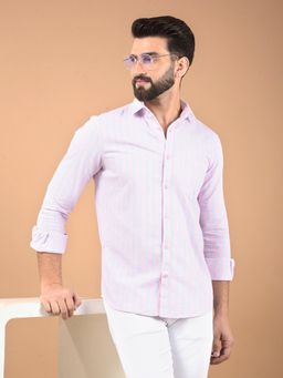 CRIMSOUNE CLUB - Pink Vertical Stripes Cotton Shirt